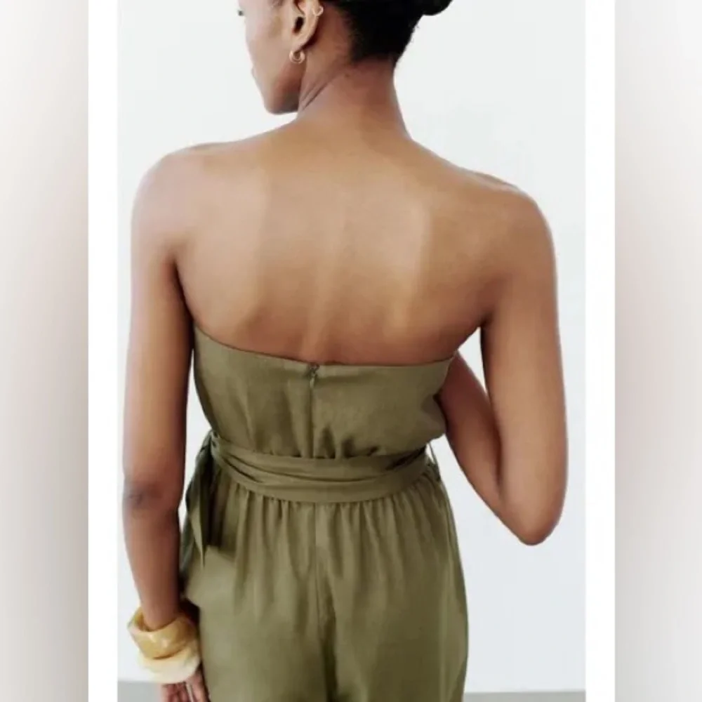 ZARA STRAPLESS BELTED LINEN JUMPSUIT
